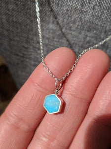 Turquoise Blue Sterling Silver Hexagon Necklace
