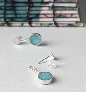 Cloud Blue Circle Sterling Silver Dangle/Post Earrings