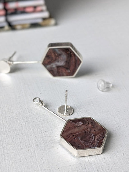 Heliotrope Hexagon Sterling Silver Dangle/Post Earrings - One of a Kind
