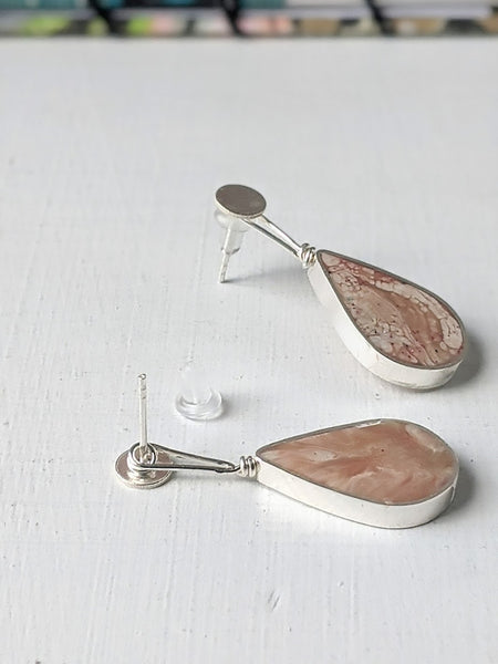 Cocoa and Cream Teardrop Sterling Silver Dangle/Post Earrings