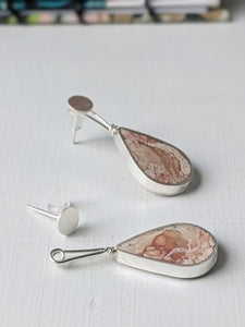 Cocoa and Cream Teardrop Sterling Silver Dangle/Post Earrings