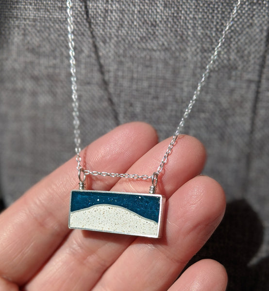 Starry Night Beach Scene - Silver and Resin Necklace