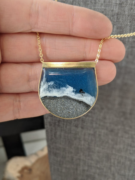 Volcanic Sand Beach Half Moon Brass and Resin Necklace
