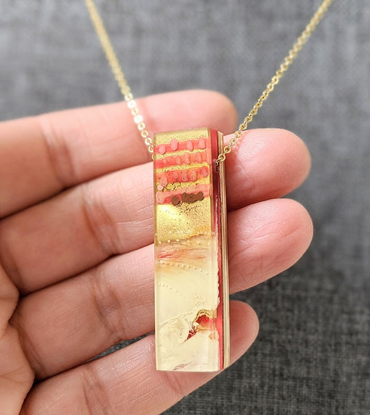 Golden and Red Pendant - Abstract Hand Painted Layers