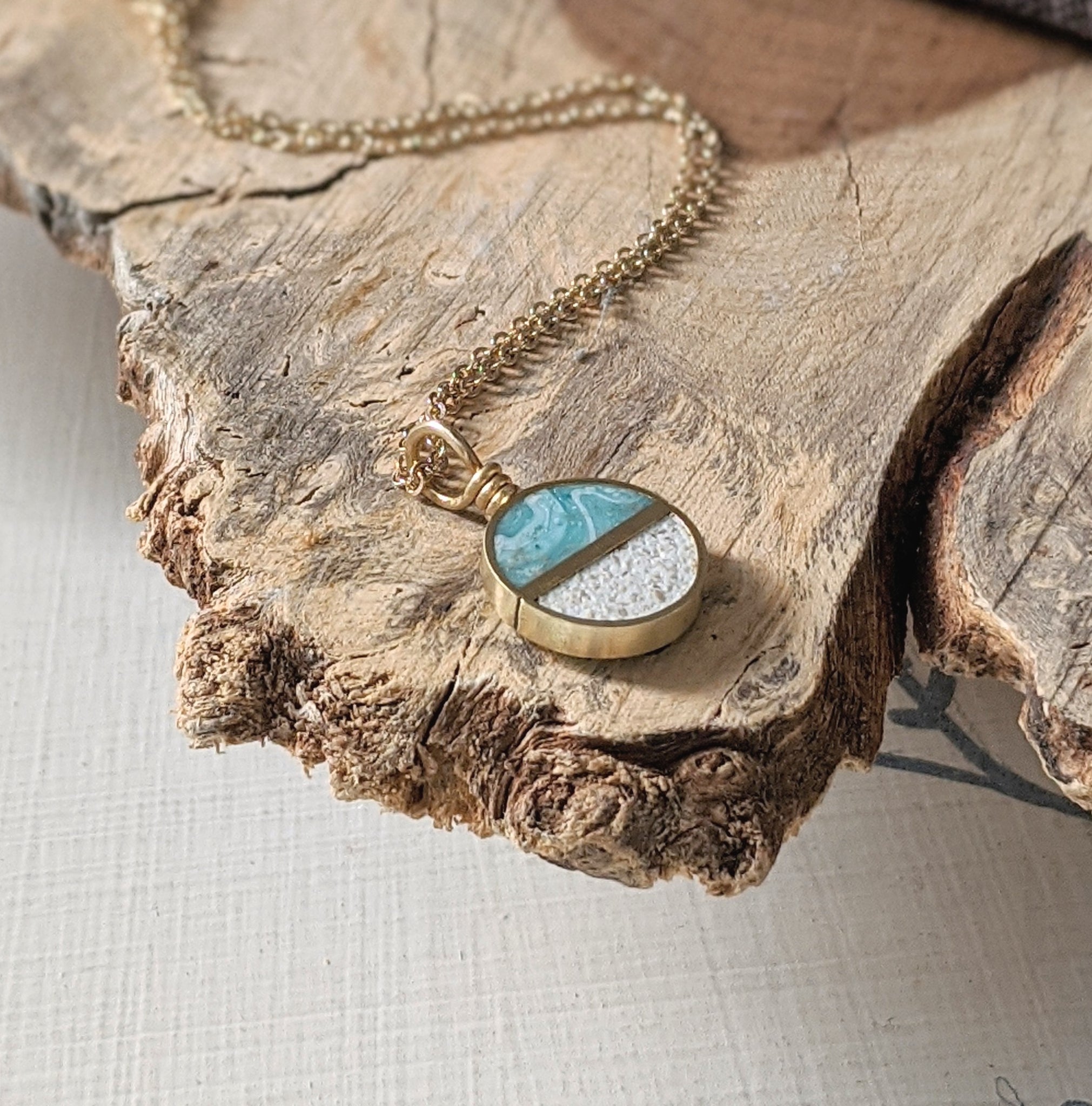 Minimalist Necklace With Natural Blue-gray River Rock Pendant on