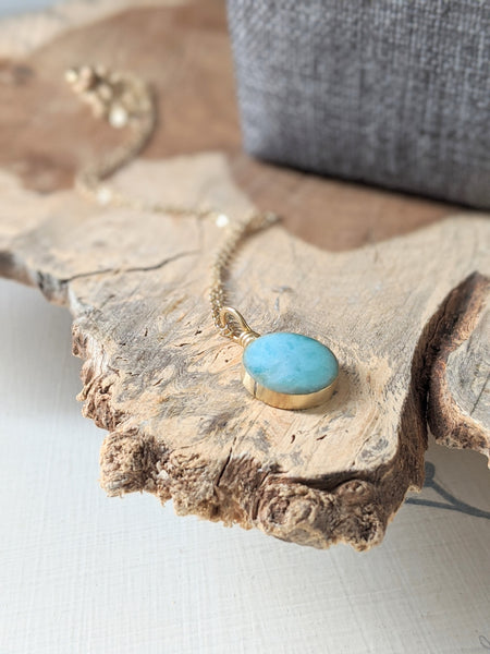 Dainty Double Half Moon, Sand And Blue Eco-resin Necklace