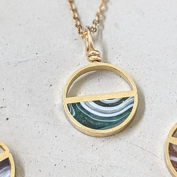 Dainty Double Half Moon Brass And Resin Necklace - Marbled