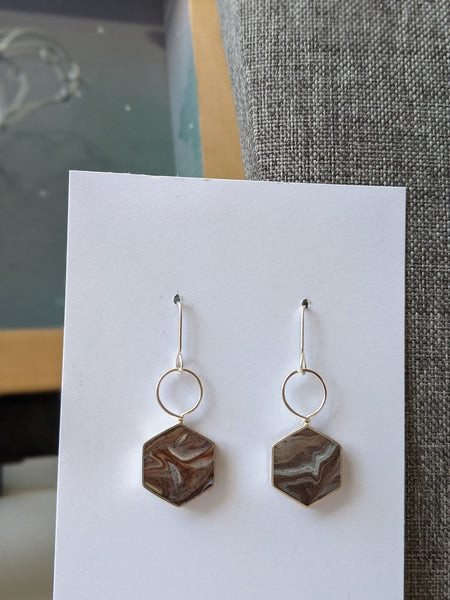 Sequoia Brown Sterling Silver Hexagon Loop Earrings