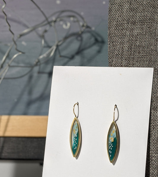 Marquis Brass Earrings - Abstract Hand Painted Layers
