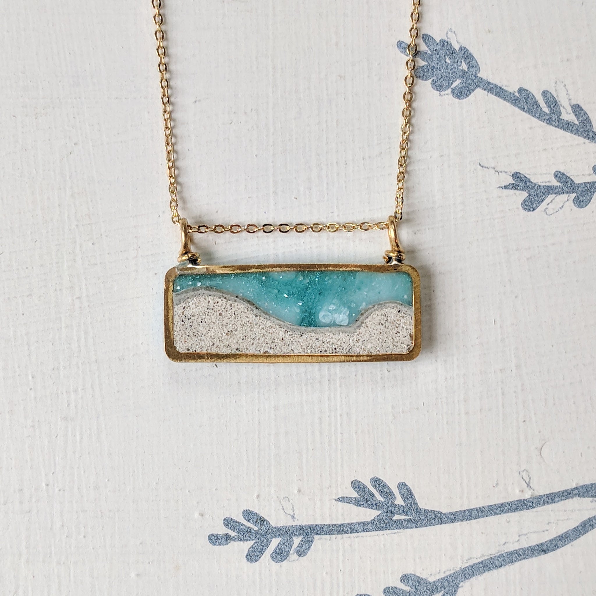 Beautiful resin pendant necklace turquoise 2024 and gold colors resin jewelry handmade