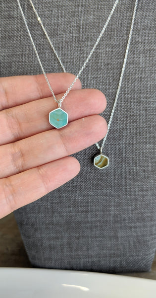Mini Hexagon Resin and Sterling Silver Necklaces