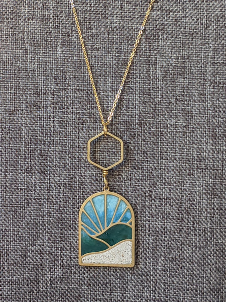 Rolling Hills Landscape - Brass and Eco-esin Necklace