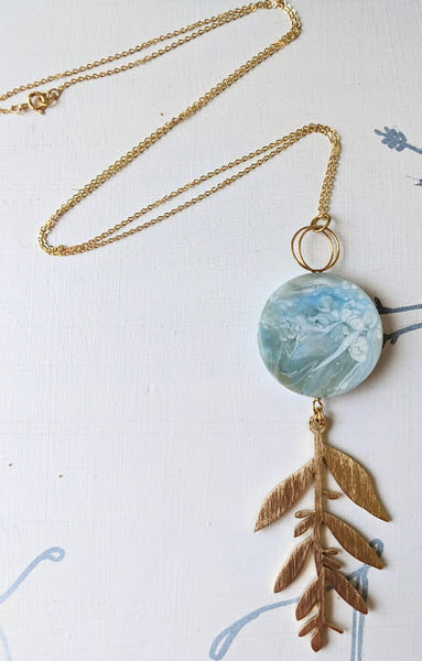 Cloudy Sky Circle Brass and Resin Necklace