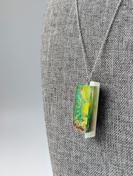 Green and Silver Sheath - Abstract Hand Painted Layers Pendant
