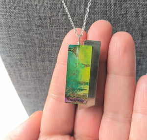 Green and Silver Sheath - Abstract Hand Painted Layers Pendant