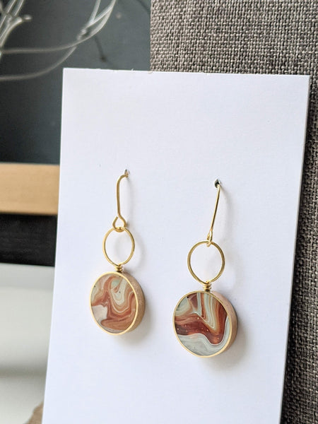 Fiery Storm Eco-resin and Brass Circle Loop Earrings