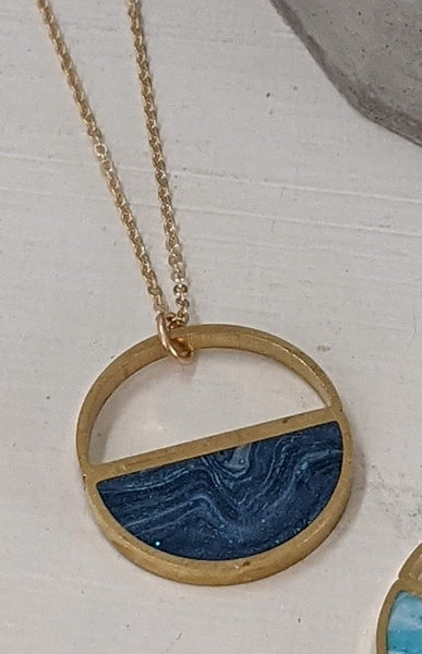 The Blues Marbled Half Moon Necklace