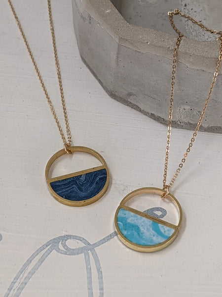 The Blues Marbled Half Moon Necklace