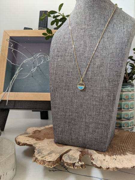 Dainty Double Half Moon Brass And Resin Necklace - Blue