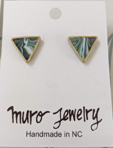 Marbled Triangle Brass and Resin Post Earrings