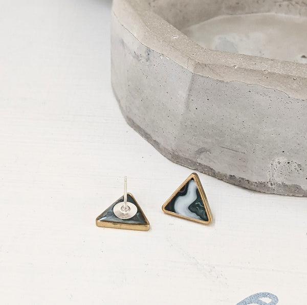 Marbled Triangle Brass and Resin Post Earrings