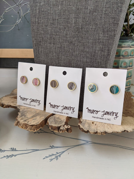 Marbled Circle Brass and Eco-resin Post Earrings