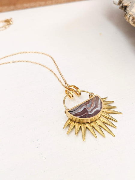 "Full of Hope" Marbled Brown Eco-resin and Brass Necklace