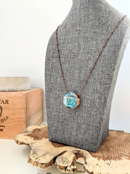 Turquoise-Green Marble and Copper Resin Necklace