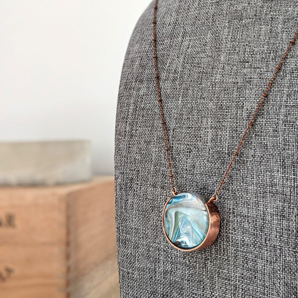 Turquoise-Green Marble and Copper Resin Necklace