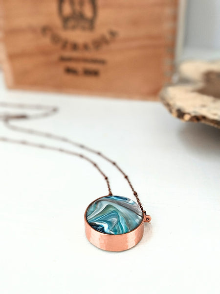Turquoise-Green Marble and Copper Resin Necklace