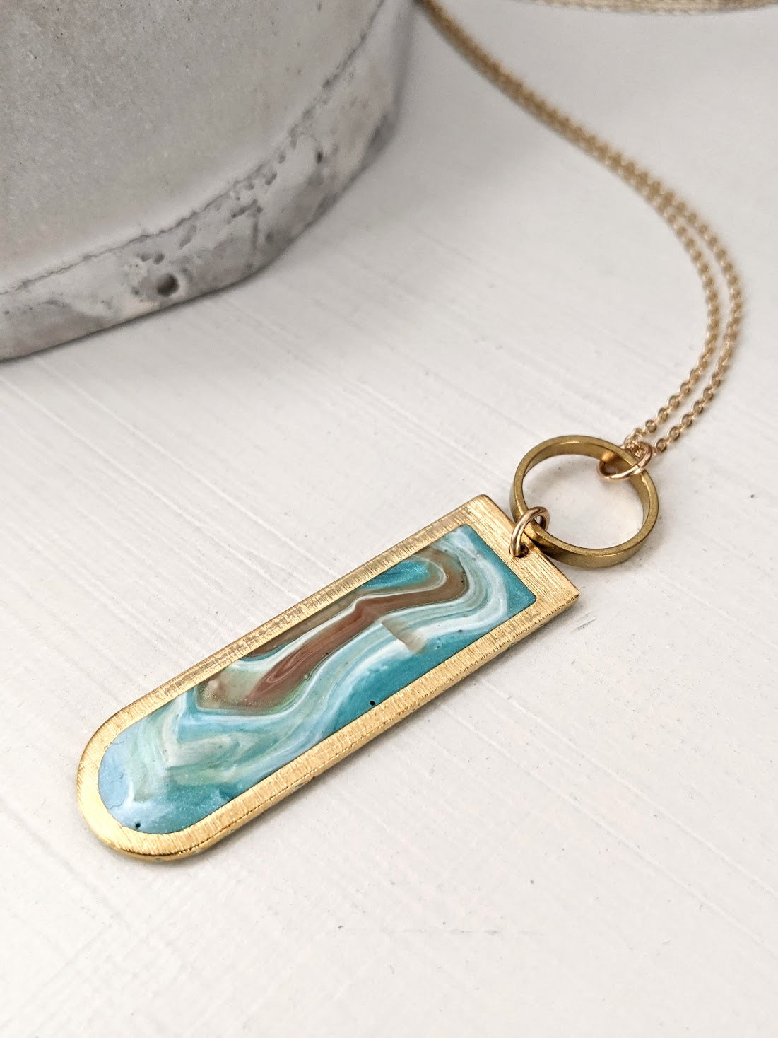 Marbella Blue Swirl Arch Brass Necklace