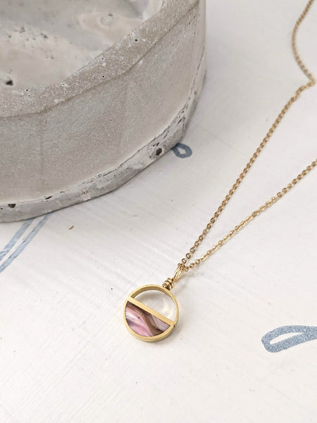 Dainty Double Half Moon Necklace - Pink/Brown
