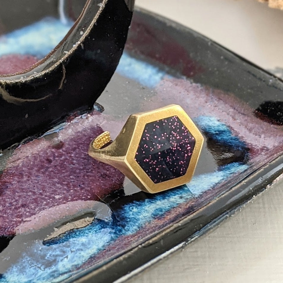 Violet Night - Hexagon Brass Adjustable Ring