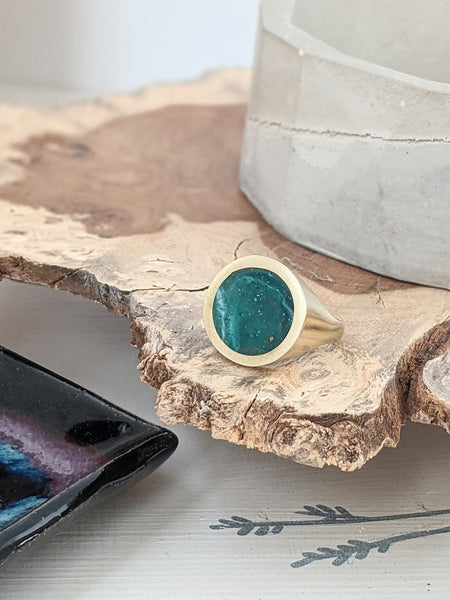 Green Nebula -  Circle Brass Adjustable Ring