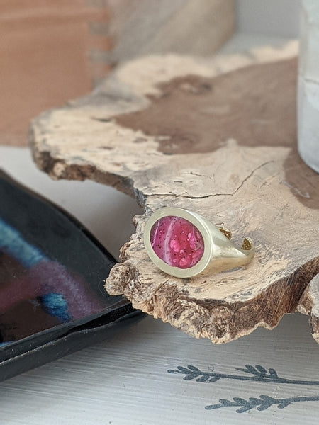 Coral Inky Pink - Oval Brass Adjustable Ring
