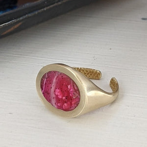 Coral Inky Pink - Oval Brass Adjustable Ring