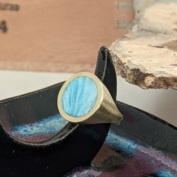Light Blue Skies - Circle Brass Adjustable Ring