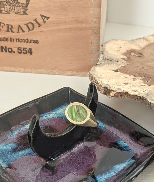 Green Valley - Oval Brass Adjustable Ring