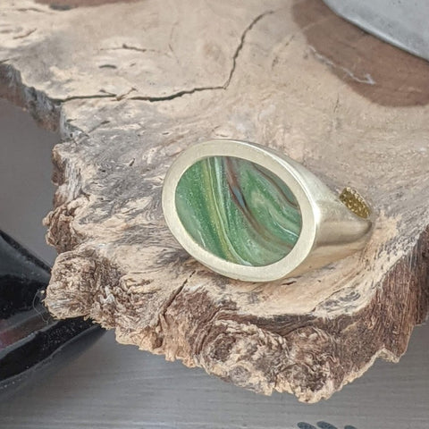 Green Valley - Oval Brass Adjustable Ring
