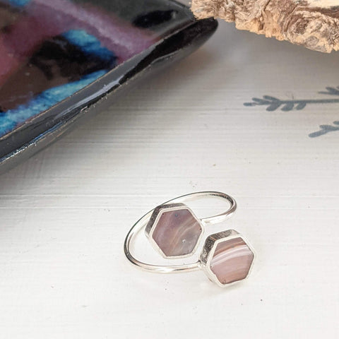 Slices of Jupiter - Double Hexagon Sterling Silver Adjustable Ring