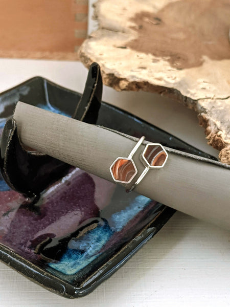 Volcanic Beach - Double Hexagon Sterling Silver Adjustable Ring