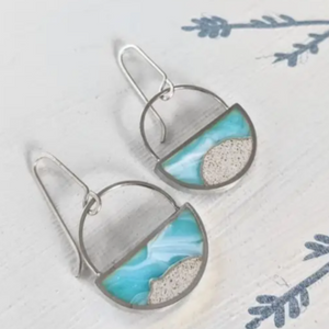 Sterling Silver Beach Half Circle Dangle Earrings