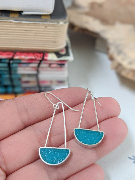 Turquoise Triangle Half Circle Sterling Silver Dangle Earrings