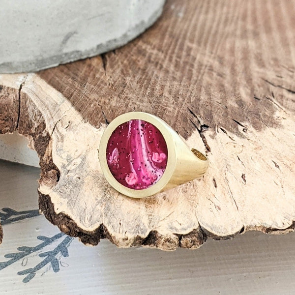 Coral Inky Pink - Circle Brass Adjustable Ring
