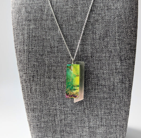 Green and Silver Sheath - Abstract Hand Painted Layers Pendant